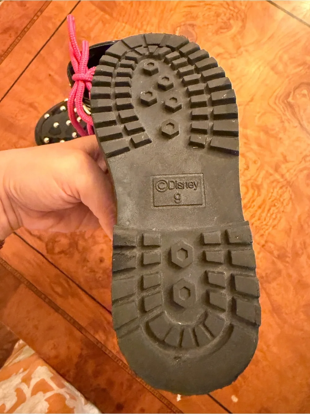 Disney Kids Black Patent Boots with Pink Laces - Size 9